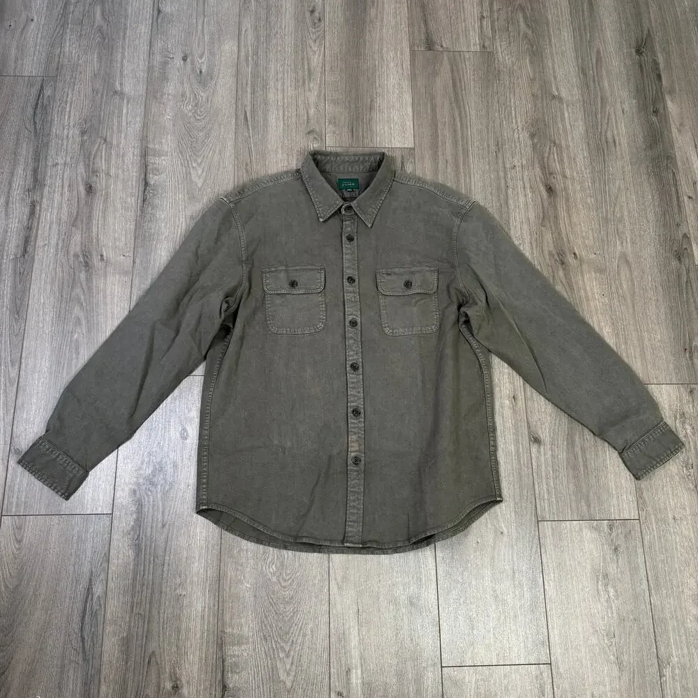 J.Crew Garment-dyed Twill Overshirt Mens XL Greenish Gray Long Sleeve Button Up